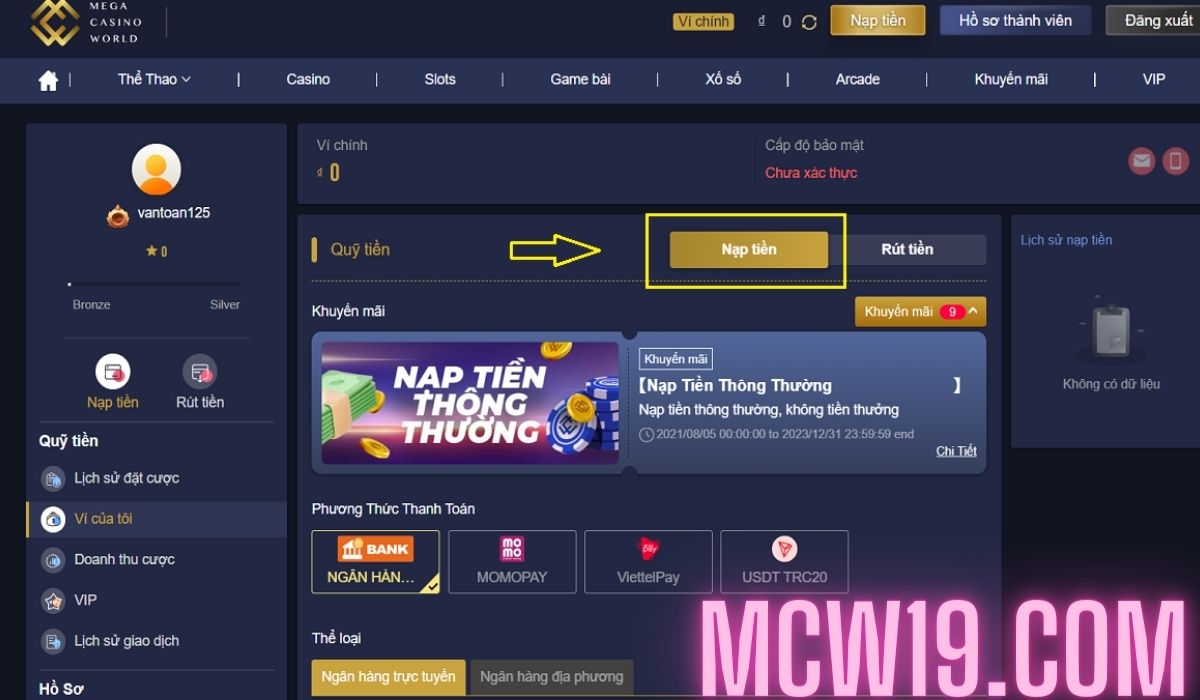 Hướng dẫn cách nạp tiền CasinoMCW chi tiết